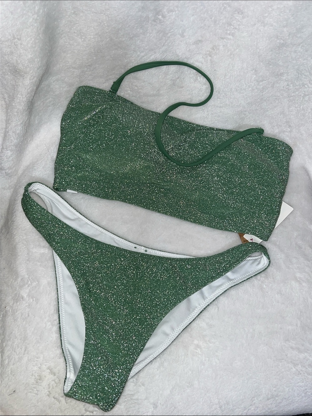 Victoria secret pink Green Glitter Bandeau swim top and bottoms